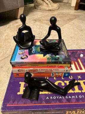 Set of 3 Black Abstract Resin Figurine  Shelf Sitters Books Mantel Decor